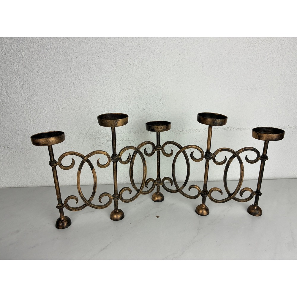 Unbranded Bronze Gold Metal Folding Candelabra - OS - Scrollwork Rustic Vintage